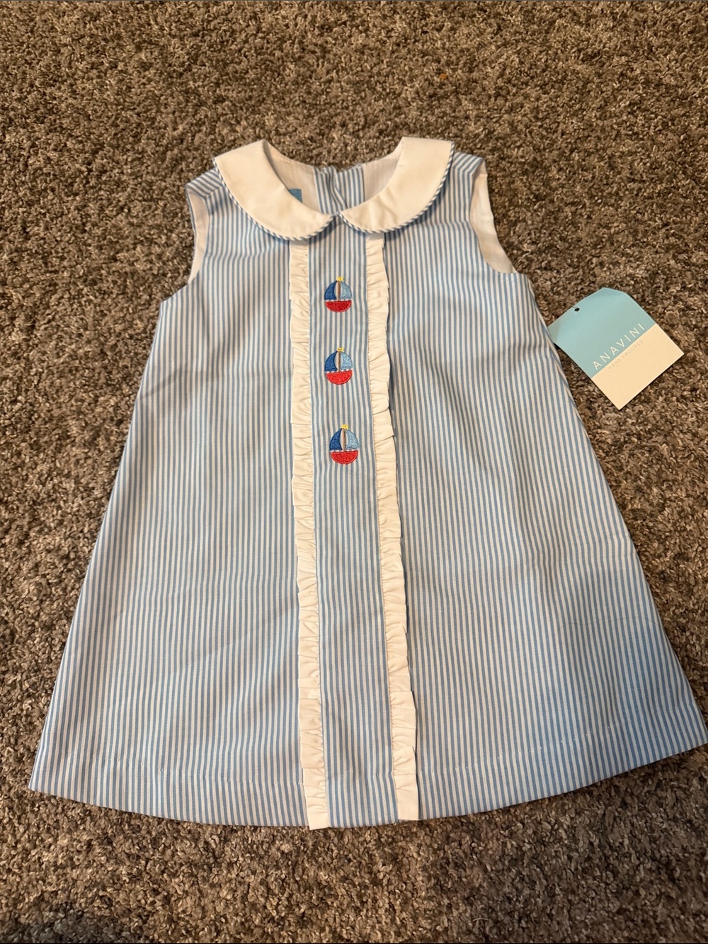 NWT Anavini Blue Stripe Sailboat Dress
